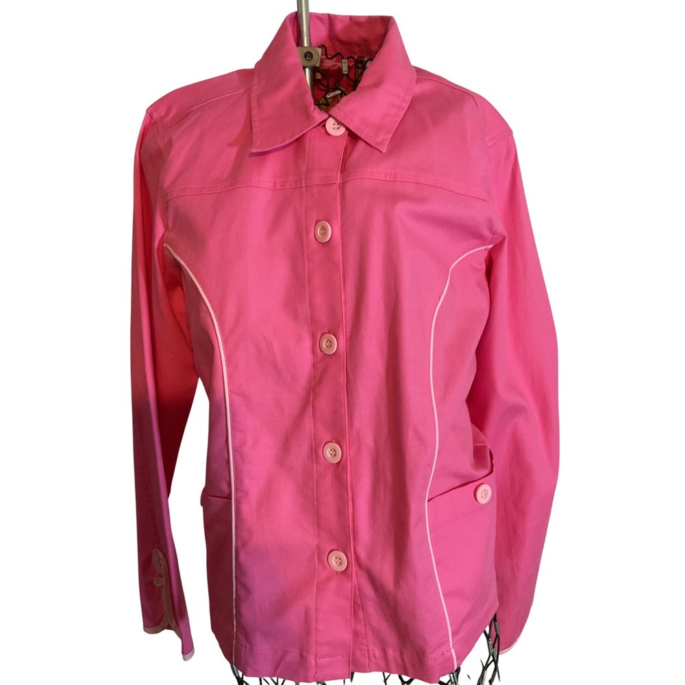 Cappagallo Pink Button Up Jacket Butterfly Lined‎ Casual Size 6